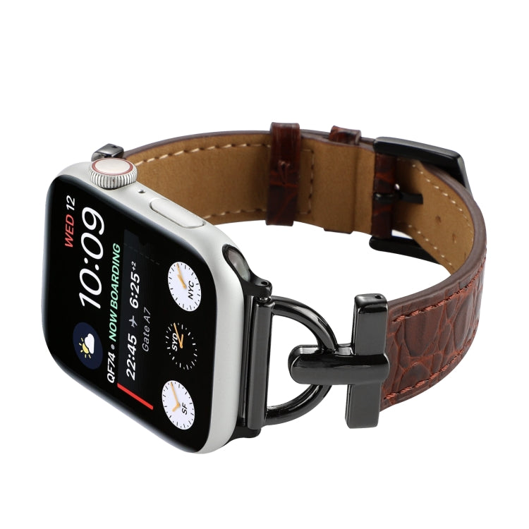 D-Buckle Cocodile Genuine Leather Watch Band For Apple Watch Ultra 49mm&Watch Ultra 2 49mm / Series 9&8&7 45mm / SE 3&SE 2&6&SE&5&4 44mm / 3&2&1 42mm(Coffee) by bashfashion