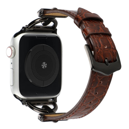 D-Buckle Cocodile Genuine Leather Watch Band For Apple Watch Ultra 49mm&Watch Ultra 2 49mm / Series 9&8&7 45mm / SE 3&SE 2&6&SE&5&4 44mm / 3&2&1 42mm(Coffee) by bashfashion