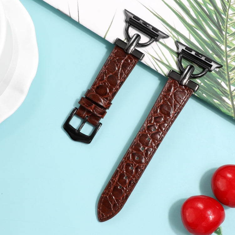 D-Buckle Cocodile Genuine Leather Watch Band For Apple Watch Ultra 49mm&Watch Ultra 2 49mm / Series 9&8&7 45mm / SE 3&SE 2&6&SE&5&4 44mm / 3&2&1 42mm(Coffee) by bashfashion