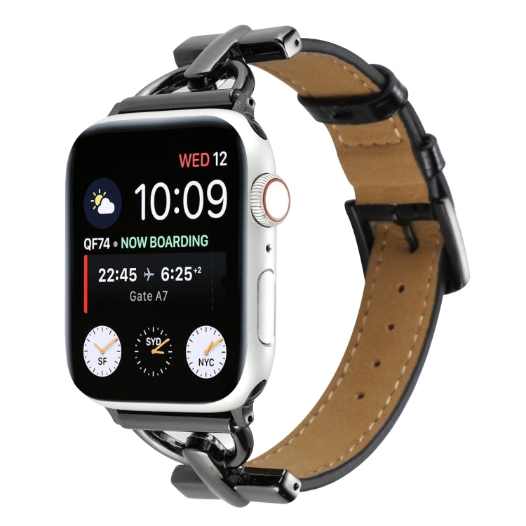 D-Buckle Cocodile Genuine Leather Watch Band For Apple Watch Ultra 49mm&Watch Ultra 2 49mm / Series 9&8&7 45mm / SE 3&SE 2&6&SE&5&4 44mm / 3&2&1 42mm(Black) by bashfashion