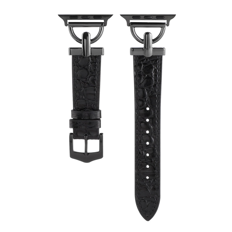 D-Buckle Cocodile Genuine Leather Watch Band For Apple Watch Ultra 49mm&Watch Ultra 2 49mm / Series 9&8&7 45mm / SE 3&SE 2&6&SE&5&4 44mm / 3&2&1 42mm(Black) by bashfashion