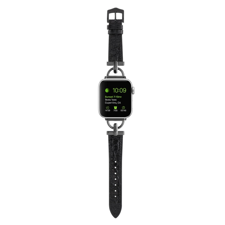 D-Buckle Cocodile Genuine Leather Watch Band For Apple Watch Ultra 49mm&Watch Ultra 2 49mm / Series 9&8&7 45mm / SE 3&SE 2&6&SE&5&4 44mm / 3&2&1 42mm(Black) by bashfashion