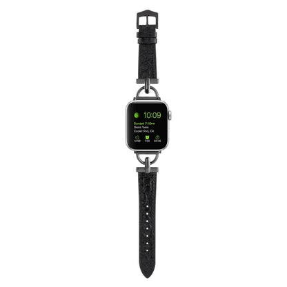 D-Buckle Cocodile Genuine Leather Watch Band For Apple Watch Ultra 49mm&Watch Ultra 2 49mm / Series 9&8&7 45mm / SE 3&SE 2&6&SE&5&4 44mm / 3&2&1 42mm(Black) by bashfashion