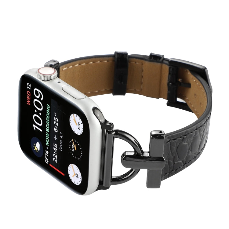 D-Buckle Cocodile Genuine Leather Watch Band For Apple Watch Ultra 49mm&Watch Ultra 2 49mm / Series 9&8&7 45mm / SE 3&SE 2&6&SE&5&4 44mm / 3&2&1 42mm(Black) by bashfashion