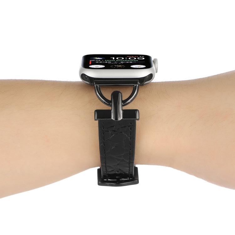 D-Buckle Cocodile Genuine Leather Watch Band For Apple Watch Ultra 49mm&Watch Ultra 2 49mm / Series 9&8&7 45mm / SE 3&SE 2&6&SE&5&4 44mm / 3&2&1 42mm(Black) by bashfashion