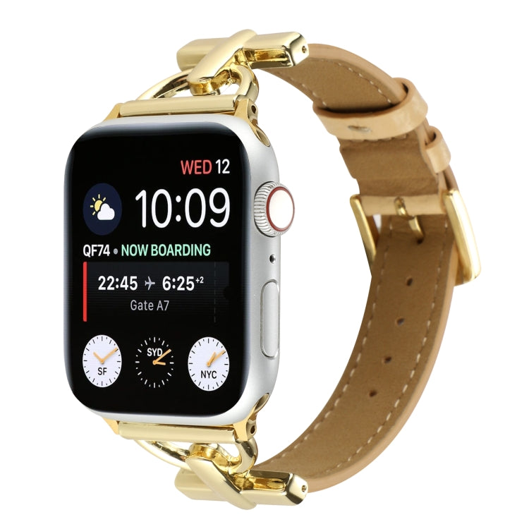 D-Buckle Cocodile Genuine Leather Watch Band For Apple Watch Ultra 49mm&Watch Ultra 2 49mm / Series 9&8&7 45mm / SE 3&SE 2&6&SE&5&4 44mm / 3&2&1 42mm(Apricot) by bashfashion