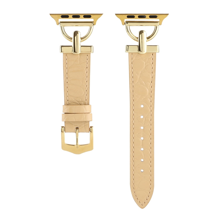 D-Buckle Cocodile Genuine Leather Watch Band For Apple Watch Ultra 49mm&Watch Ultra 2 49mm / Series 9&8&7 45mm / SE 3&SE 2&6&SE&5&4 44mm / 3&2&1 42mm(Apricot) by bashfashion
