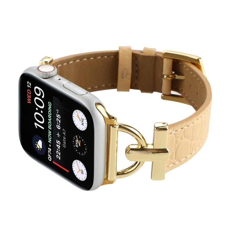 D-Buckle Cocodile Genuine Leather Watch Band For Apple Watch Ultra 49mm&Watch Ultra 2 49mm / Series 9&8&7 45mm / SE 3&SE 2&6&SE&5&4 44mm / 3&2&1 42mm(Apricot) by bashfashion
