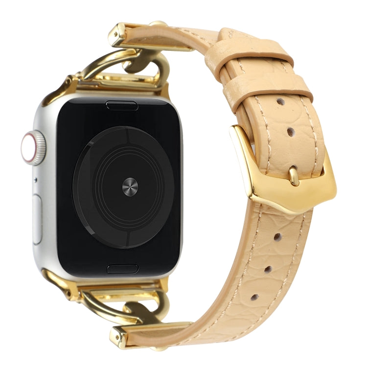 D-Buckle Cocodile Genuine Leather Watch Band For Apple Watch Ultra 49mm&Watch Ultra 2 49mm / Series 9&8&7 45mm / SE 3&SE 2&6&SE&5&4 44mm / 3&2&1 42mm(Apricot) by bashfashion