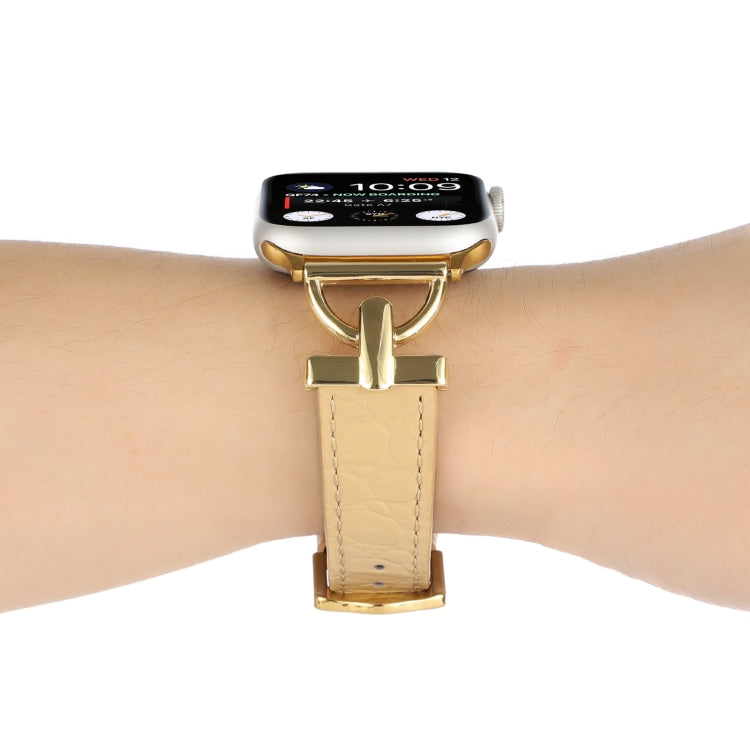 D-Buckle Cocodile Genuine Leather Watch Band For Apple Watch Ultra 49mm&Watch Ultra 2 49mm / Series 9&8&7 45mm / SE 3&SE 2&6&SE&5&4 44mm / 3&2&1 42mm(Apricot) by bashfashion