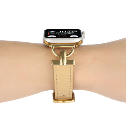 D-Buckle Cocodile Genuine Leather Watch Band For Apple Watch Ultra 49mm&Watch Ultra 2 49mm / Series 9&8&7 45mm / SE 3&SE 2&6&SE&5&4 44mm / 3&2&1 42mm(Apricot) by bashfashion