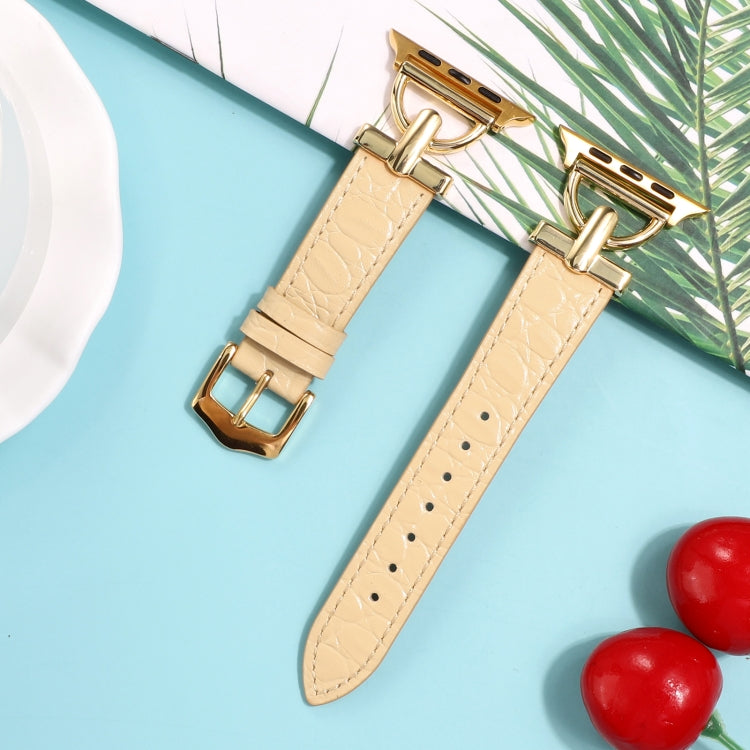 D-Buckle Cocodile Genuine Leather Watch Band For Apple Watch Ultra 49mm&Watch Ultra 2 49mm / Series 9&8&7 45mm / SE 3&SE 2&6&SE&5&4 44mm / 3&2&1 42mm(Apricot) by bashfashion