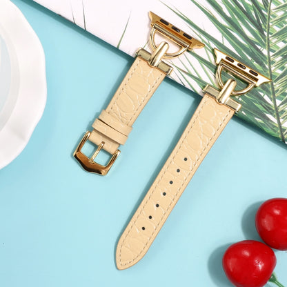 D-Buckle Cocodile Genuine Leather Watch Band For Apple Watch Ultra 49mm&Watch Ultra 2 49mm / Series 9&8&7 45mm / SE 3&SE 2&6&SE&5&4 44mm / 3&2&1 42mm(Apricot) by bashfashion