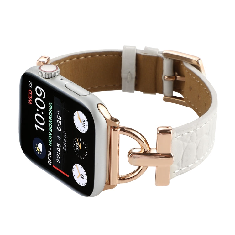 D-Buckle Cocodile Genuine Leather Watch Band For Apple Watch Ultra 49mm&Watch Ultra 2 49mm / Series 9&8&7 45mm / SE 3&SE 2&6&SE&5&4 44mm / 3&2&1 42mm(White) by bashfashion