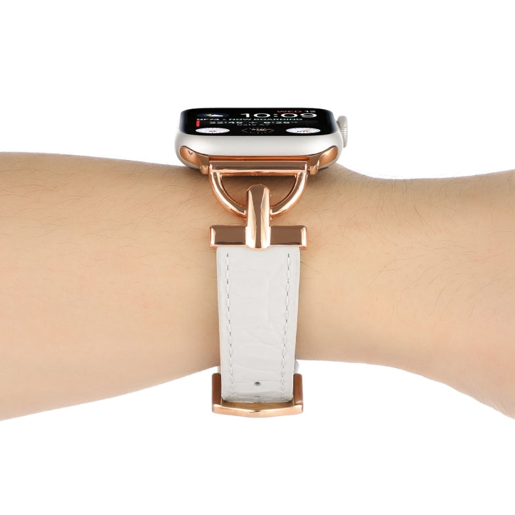 D-Buckle Cocodile Genuine Leather Watch Band For Apple Watch Ultra 49mm&Watch Ultra 2 49mm / Series 9&8&7 45mm / SE 3&SE 2&6&SE&5&4 44mm / 3&2&1 42mm(White) by bashfashion