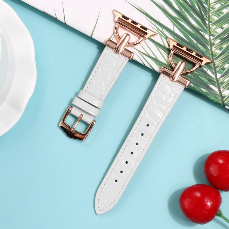 D-Buckle Cocodile Genuine Leather Watch Band For Apple Watch Ultra 49mm&Watch Ultra 2 49mm / Series 9&8&7 45mm / SE 3&SE 2&6&SE&5&4 44mm / 3&2&1 42mm(White) by bashfashion