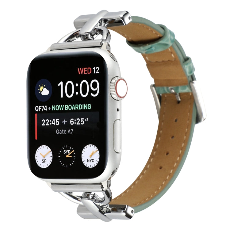 D-Buckle Cocodile Genuine Leather Watch Band For Apple Watch Ultra 49mm&Watch Ultra 2 49mm / Series 9&8&7 45mm / SE 3&SE 2&6&SE&5&4 44mm / 3&2&1 42mm(Green) by bashfashion