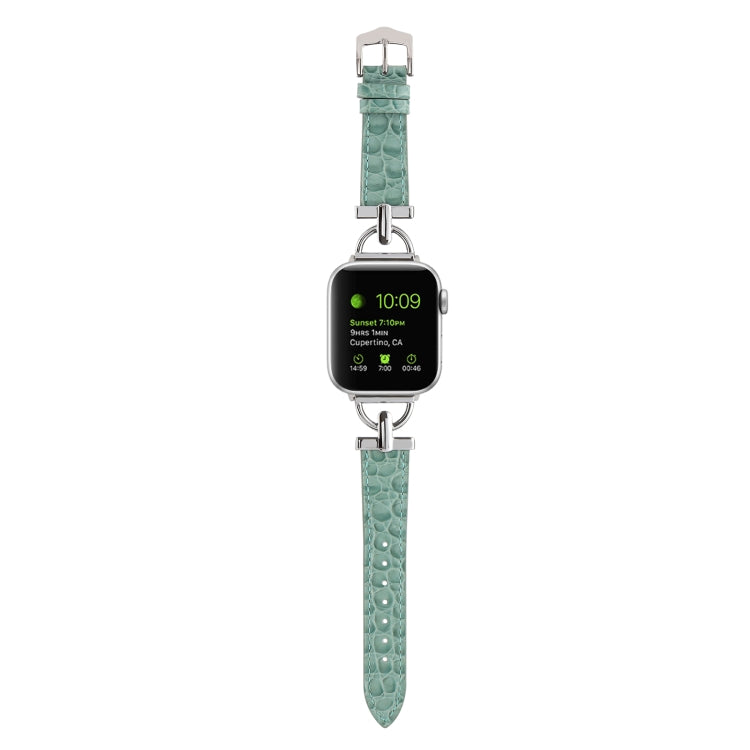 D-Buckle Cocodile Genuine Leather Watch Band For Apple Watch Ultra 49mm&Watch Ultra 2 49mm / Series 9&8&7 45mm / SE 3&SE 2&6&SE&5&4 44mm / 3&2&1 42mm(Green) by bashfashion