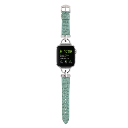 D-Buckle Cocodile Genuine Leather Watch Band For Apple Watch Ultra 49mm&Watch Ultra 2 49mm / Series 9&8&7 45mm / SE 3&SE 2&6&SE&5&4 44mm / 3&2&1 42mm(Green) by bashfashion