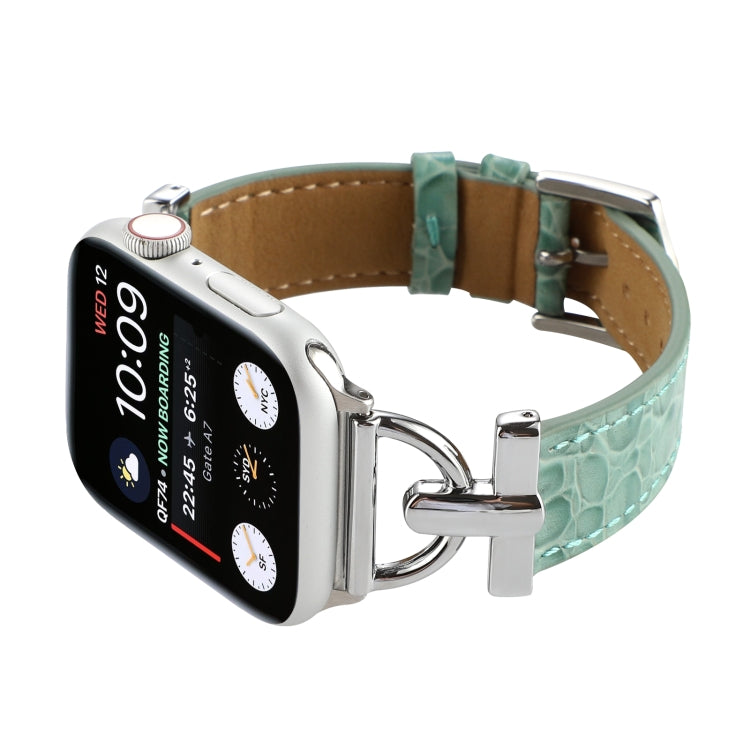 D-Buckle Cocodile Genuine Leather Watch Band For Apple Watch Ultra 49mm&Watch Ultra 2 49mm / Series 9&8&7 45mm / SE 3&SE 2&6&SE&5&4 44mm / 3&2&1 42mm(Green) by bashfashion