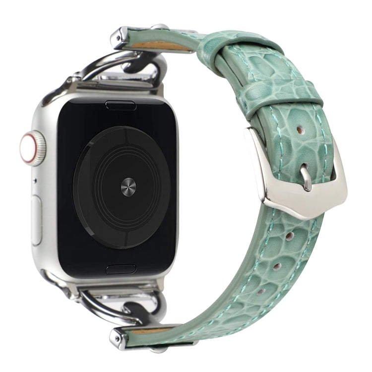 D-Buckle Cocodile Genuine Leather Watch Band For Apple Watch Ultra 49mm&Watch Ultra 2 49mm / Series 9&8&7 45mm / SE 3&SE 2&6&SE&5&4 44mm / 3&2&1 42mm(Green) by bashfashion