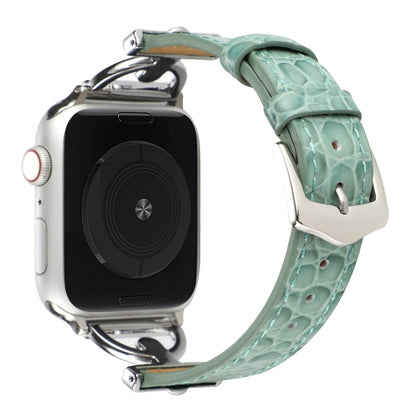 D-Buckle Cocodile Genuine Leather Watch Band For Apple Watch Ultra 49mm&Watch Ultra 2 49mm / Series 9&8&7 45mm / SE 3&SE 2&6&SE&5&4 44mm / 3&2&1 42mm(Green) by bashfashion
