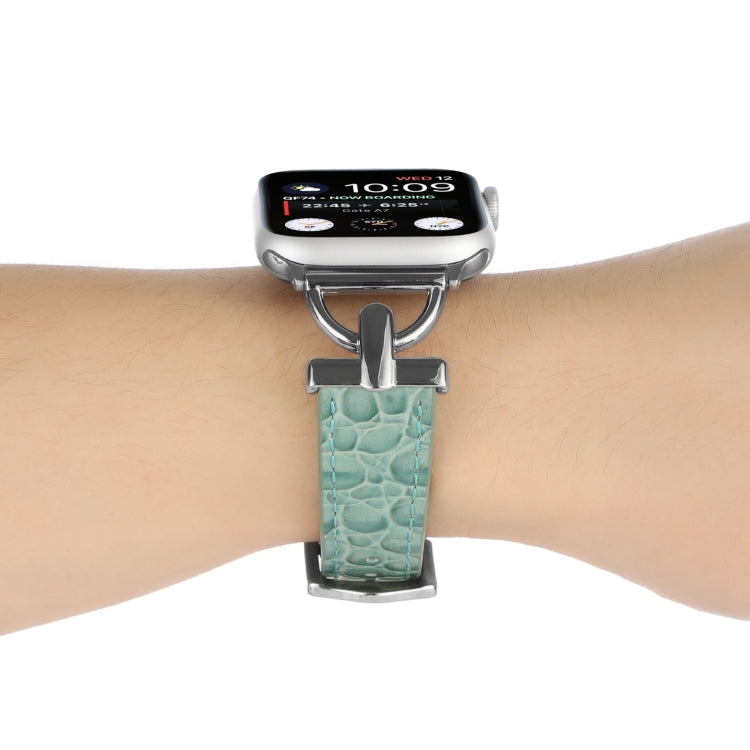 D-Buckle Cocodile Genuine Leather Watch Band For Apple Watch Ultra 49mm&Watch Ultra 2 49mm / Series 9&8&7 45mm / SE 3&SE 2&6&SE&5&4 44mm / 3&2&1 42mm(Green) by bashfashion