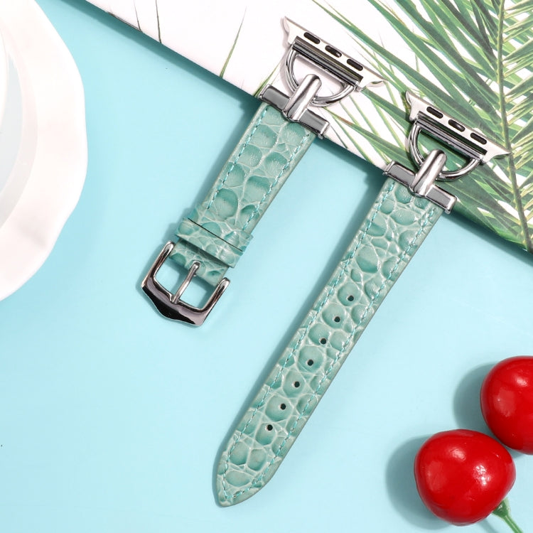 D-Buckle Cocodile Genuine Leather Watch Band For Apple Watch Ultra 49mm&Watch Ultra 2 49mm / Series 9&8&7 45mm / SE 3&SE 2&6&SE&5&4 44mm / 3&2&1 42mm(Green) by bashfashion