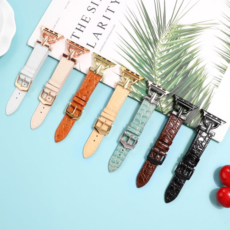 D-Buckle Cocodile Genuine Leather Watch Band For Apple Watch Ultra 49mm&Watch Ultra 2 49mm / Series 9&8&7 45mm / SE 3&SE 2&6&SE&5&4 44mm / 3&2&1 42mm(White) by bashfashion