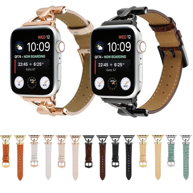 D-Buckle Cocodile Genuine Leather Watch Band For Apple Watch Ultra 49mm&Watch Ultra 2 49mm / Series 9&8&7 45mm / SE 3&SE 2&6&SE&5&4 44mm / 3&2&1 42mm(Coffee) by bashfashion