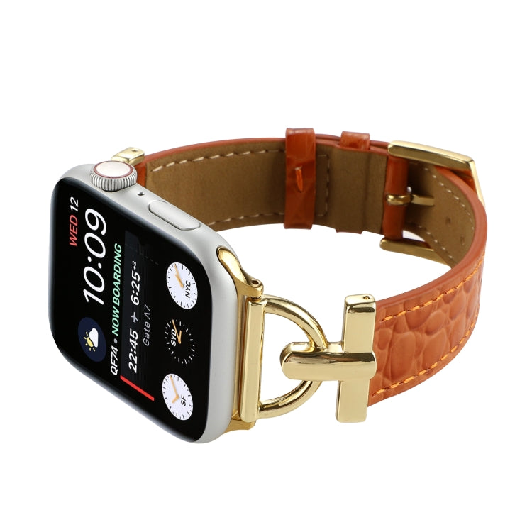 D-Buckle Cocodile Genuine Leather Watch Band For Apple Watch Series 9&8&7 41mm / SE 3&SE 2&6&SE&5&4 40mm / 3&2&1 38mm(Brown) by bashfashion