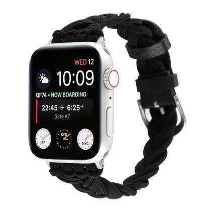Single Elastic Nylon Braid Watch Band For Apple Watch Ultra 49mm&Watch Ultra 2 49mm / Series 9&8&7 45mm / SE 3&SE 2&6&SE&5&4 44mm / 3&2&1 42mm(Black) by bashfashion