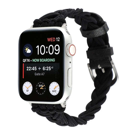 Single Elastic Nylon Braid Watch Band For Apple Watch Ultra 49mm&Watch Ultra 2 49mm / Series 9&8&7 45mm / SE 3&SE 2&6&SE&5&4 44mm / 3&2&1 42mm(Black) by bashfashion