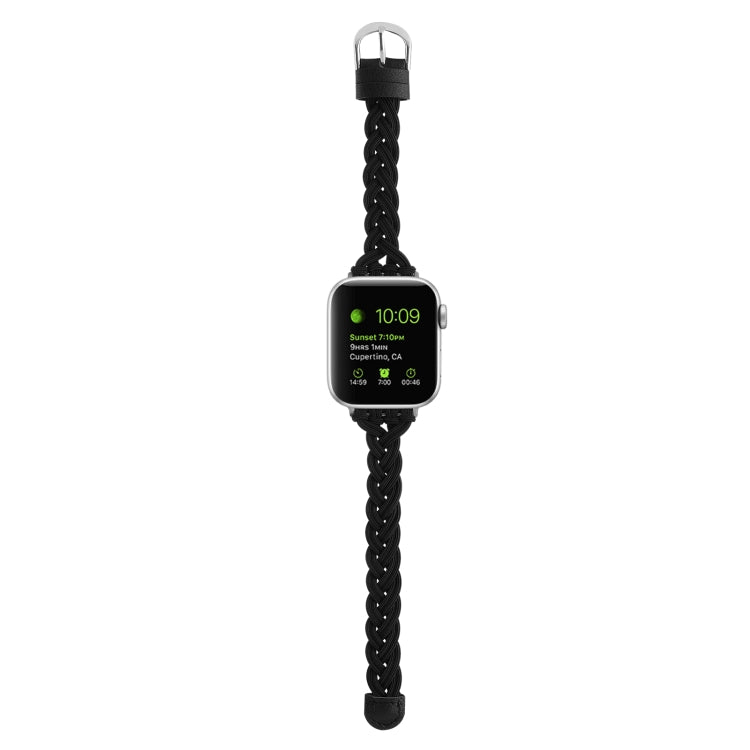 Single Elastic Nylon Braid Watch Band For Apple Watch Ultra 49mm&Watch Ultra 2 49mm / Series 9&8&7 45mm / SE 3&SE 2&6&SE&5&4 44mm / 3&2&1 42mm(Black) by bashfashion