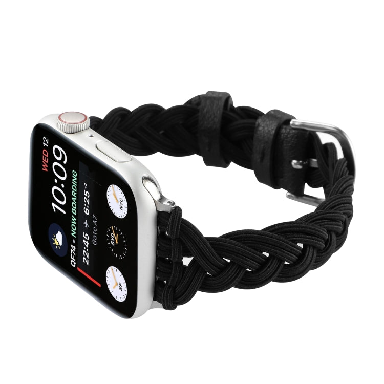 Single Elastic Nylon Braid Watch Band For Apple Watch Ultra 49mm&Watch Ultra 2 49mm / Series 9&8&7 45mm / SE 3&SE 2&6&SE&5&4 44mm / 3&2&1 42mm(Black) by bashfashion