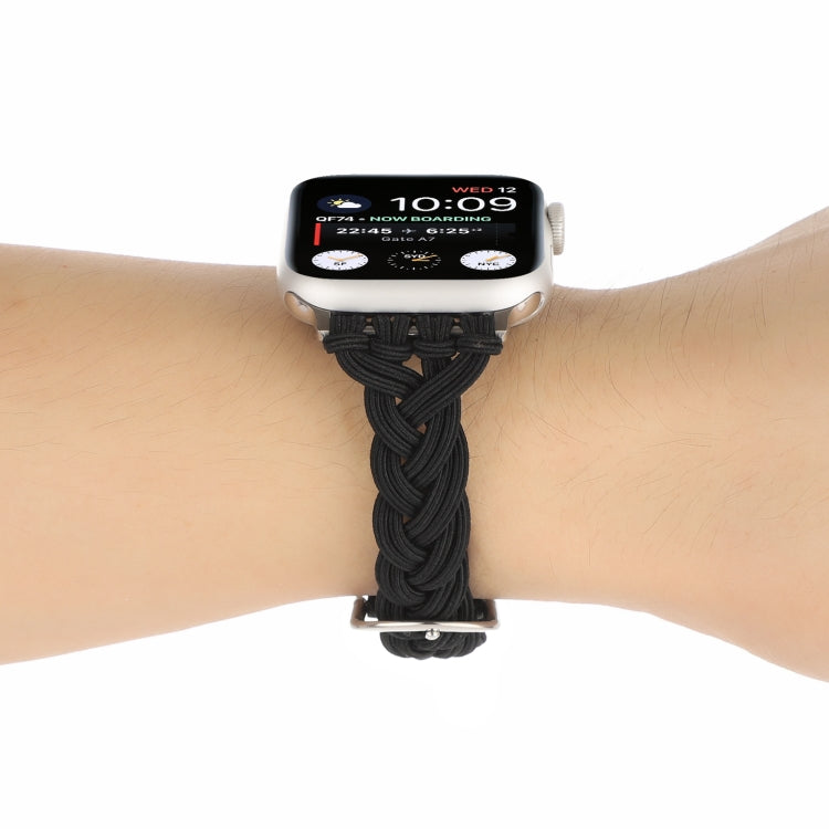 Single Elastic Nylon Braid Watch Band For Apple Watch Ultra 49mm&Watch Ultra 2 49mm / Series 9&8&7 45mm / SE 3&SE 2&6&SE&5&4 44mm / 3&2&1 42mm(Black) by bashfashion