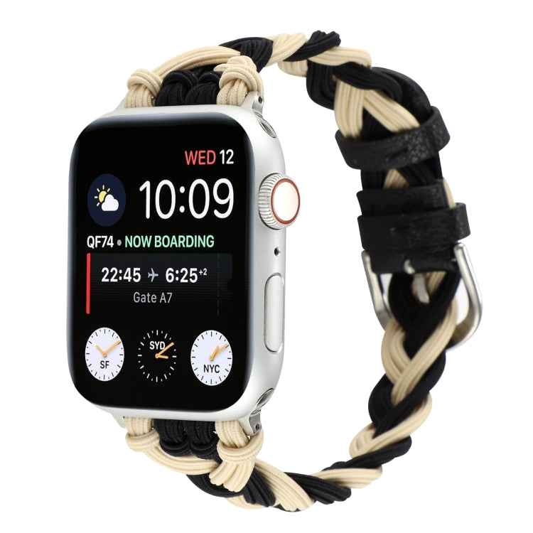Single Elastic Nylon Braid Watch Band For Apple Watch Ultra 49mm&Watch Ultra 2 49mm / Series 9&8&7 45mm / SE 3&SE 2&6&SE&5&4 44mm / 3&2&1 42mm(Black Apricot) by bashfashion
