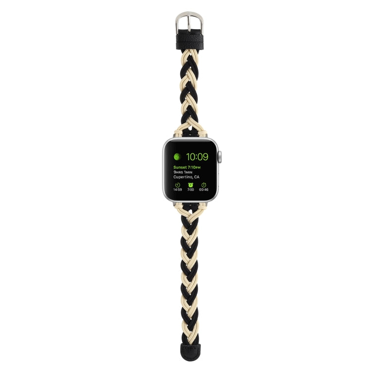 Single Elastic Nylon Braid Watch Band For Apple Watch Ultra 49mm&Watch Ultra 2 49mm / Series 9&8&7 45mm / SE 3&SE 2&6&SE&5&4 44mm / 3&2&1 42mm(Black Apricot) by bashfashion