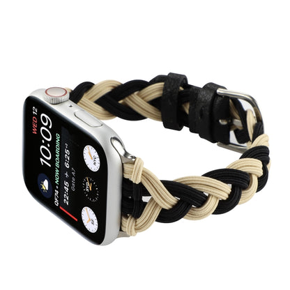 Single Elastic Nylon Braid Watch Band For Apple Watch Ultra 49mm&Watch Ultra 2 49mm / Series 9&8&7 45mm / SE 3&SE 2&6&SE&5&4 44mm / 3&2&1 42mm(Black Apricot) by bashfashion