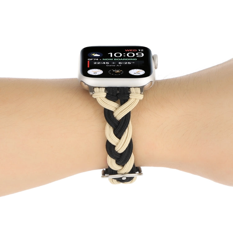 Single Elastic Nylon Braid Watch Band For Apple Watch Ultra 49mm&Watch Ultra 2 49mm / Series 9&8&7 45mm / SE 3&SE 2&6&SE&5&4 44mm / 3&2&1 42mm(Black Apricot) by bashfashion