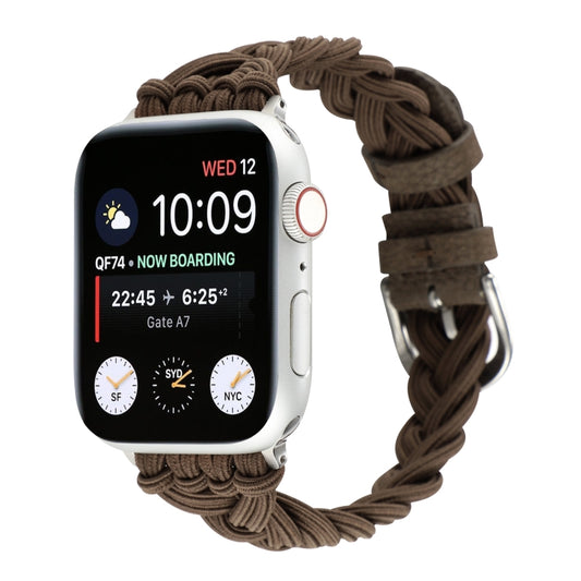 Single Elastic Nylon Braid Watch Band For Apple Watch Ultra 49mm&Watch Ultra 2 49mm / Series 9&8&7 45mm / SE 3&SE 2&6&SE&5&4 44mm / 3&2&1 42mm(Brown) by bashfashion