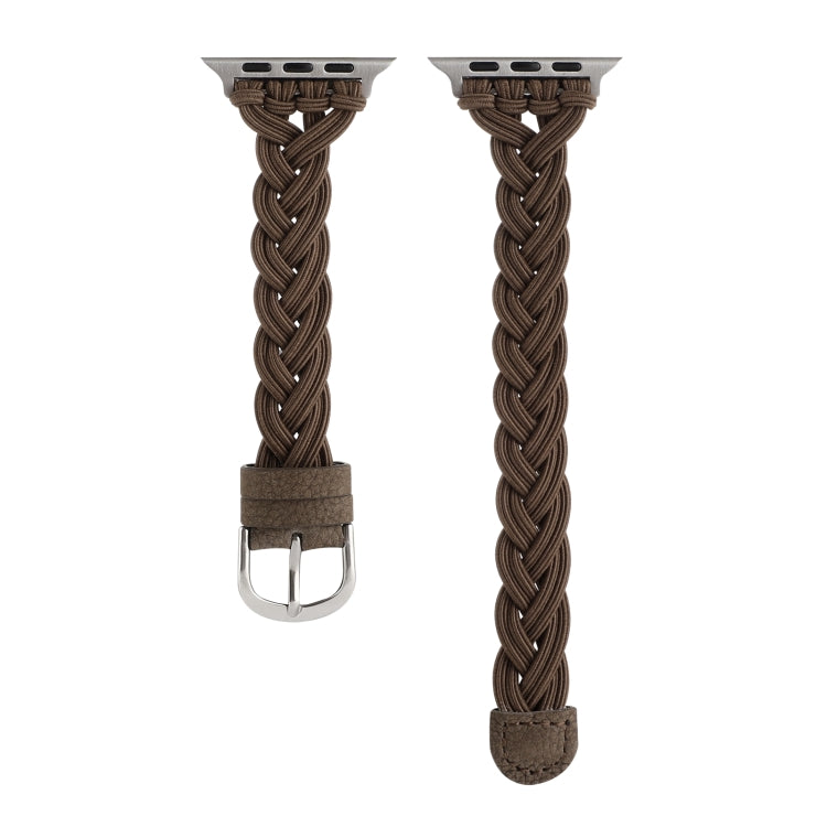 Single Elastic Nylon Braid Watch Band For Apple Watch Ultra 49mm&Watch Ultra 2 49mm / Series 9&8&7 45mm / SE 3&SE 2&6&SE&5&4 44mm / 3&2&1 42mm(Brown) by bashfashion
