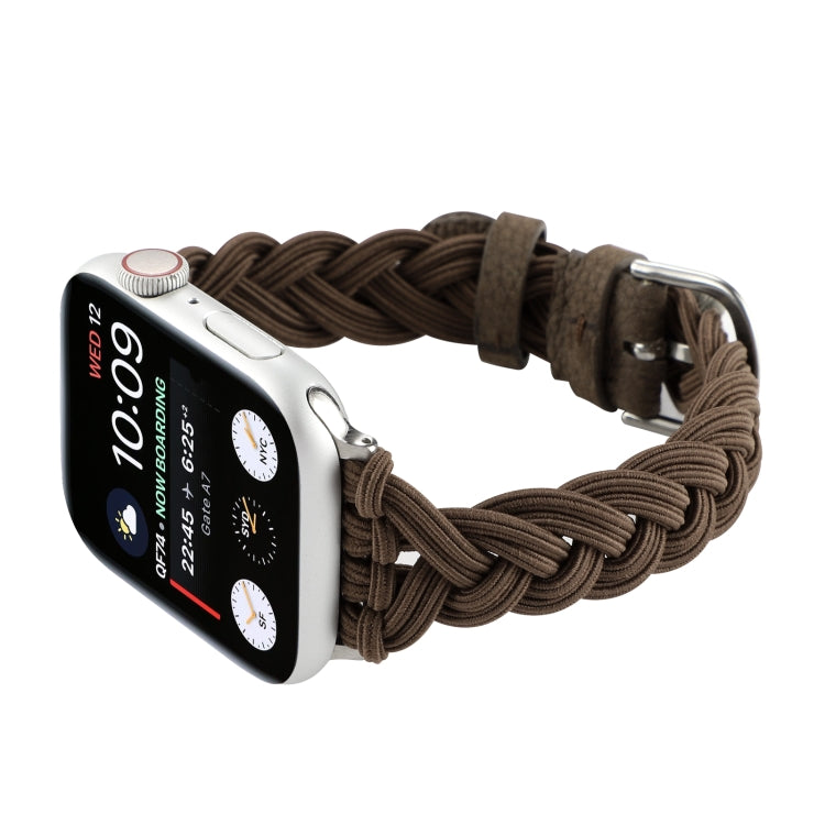 Single Elastic Nylon Braid Watch Band For Apple Watch Ultra 49mm&Watch Ultra 2 49mm / Series 9&8&7 45mm / SE 3&SE 2&6&SE&5&4 44mm / 3&2&1 42mm(Brown) by bashfashion