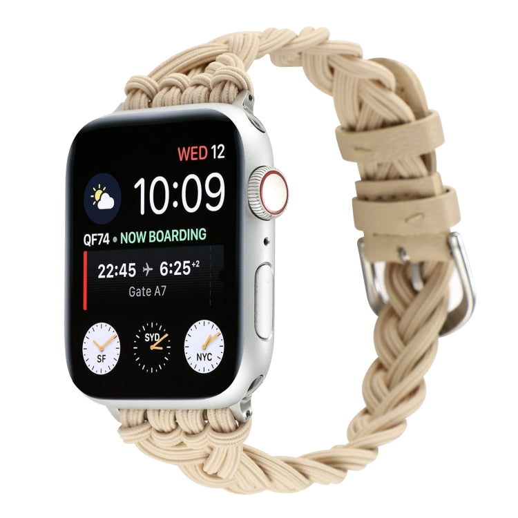 Single Elastic Nylon Braid Watch Band For Apple Watch Ultra 49mm&Watch Ultra 2 49mm / Series 9&8&7 45mm / SE 3&SE 2&6&SE&5&4 44mm / 3&2&1 42mm(Apricot) by bashfashion
