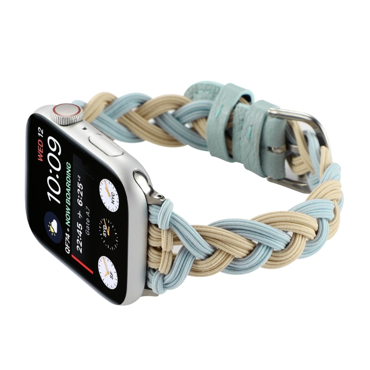 Single Elastic Nylon Braid Watch Band For Apple Watch Ultra 49mm&Watch Ultra 2 49mm / Series 9&8&7 45mm / SE 3&SE 2&6&SE&5&4 44mm / 3&2&1 42mm(Apricot Green) by bashfashion