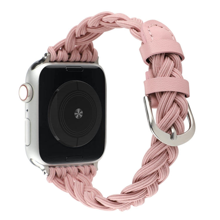 Single Elastic Nylon Braid Watch Band For Apple Watch Series 9&8&7 41mm / SE 3&SE 2&6&SE&5&4 40mm / 3&2&1 38mm(Pink) by bashfashion