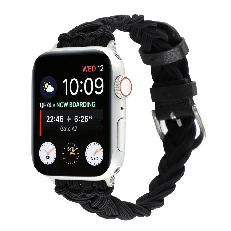Single Elastic Nylon Braid Watch Band For Apple Watch Series 9&8&7 41mm / SE 3&SE 2&6&SE&5&4 40mm / 3&2&1 38mm(Black) by bashfashion