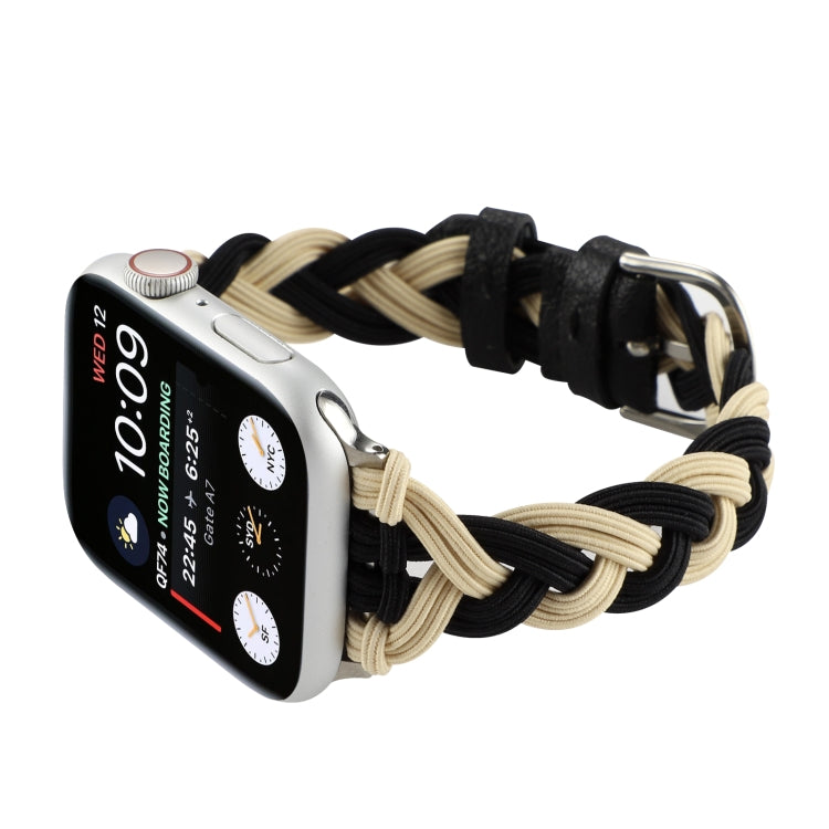 Single Elastic Nylon Braid Watch Band For Apple Watch Series 9&8&7 41mm / SE 3&SE 2&6&SE&5&4 40mm / 3&2&1 38mm(Black Apricot) by bashfashion