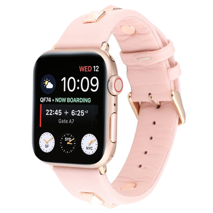 Single Row Riveted Genuine Leather Watch Band For Apple Watch Ultra 49mm&Watch Ultra 2 49mm / Series 9&8&7 45mm / SE 3&SE 2&6&SE&5&4 44mm / 3&2&1 42mm(Pink Rose Gold) by bashfashion