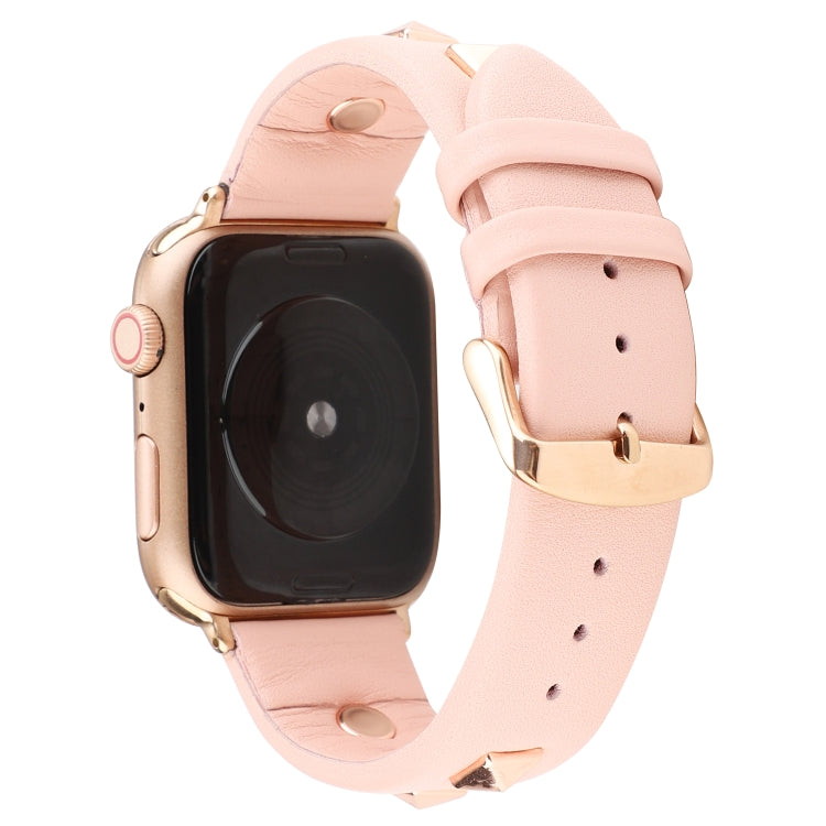 Single Row Riveted Genuine Leather Watch Band For Apple Watch Ultra 49mm&Watch Ultra 2 49mm / Series 9&8&7 45mm / SE 3&SE 2&6&SE&5&4 44mm / 3&2&1 42mm(Pink Rose Gold) by bashfashion